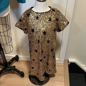 J. Crew Gold and Black Star Sequin Kids Formal Dress